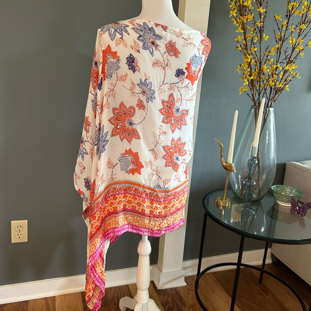 J Jill Floral White Orange & Blue Tunic/Poncho - Picture 4 of 6